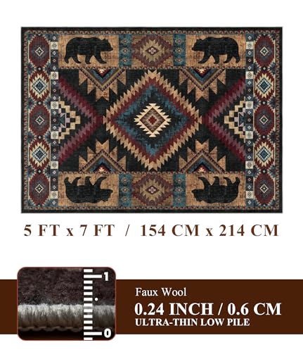 YIHOUSE Washable Western Cabin Area Rugs 5x7 - color: Bear, size: 5'x7' (Rectangular)