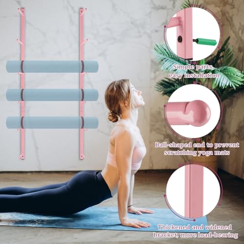 Yoga Mat Holder Wall Mount Yoga Mat Storage Holder Yoga Mat Organizer Skateboard Wall Mount for Foam Rollers Skateboard Ski Board - color: Pink
