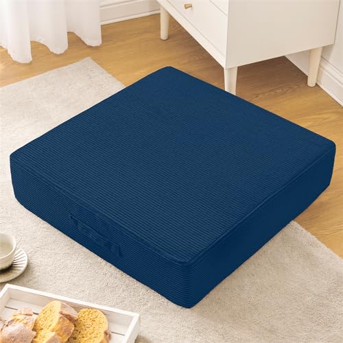 Wellsin Solid Square Floor Pillows for Adults Kids - Large Meditation Floor Pillow Seating Cushion with Thick Foam & Washable Velvet Cover, 1 Pack, 22x22x5 Inch, Dark Blue - color: Navy Blue, size: 1 Pack (22"x22")