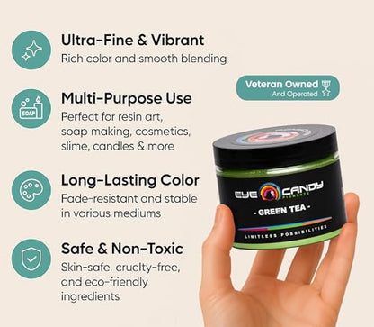 Eye Candy Pigments Premium Green Mica Powder - Green Tea (50gr) - for Epoxy, Resin, Soap, Paint, Woodworking, Acrylic Pouring, Bath Bombs, Fishing Lures - DIY Arts and Crafts Additive - color: Green Tea