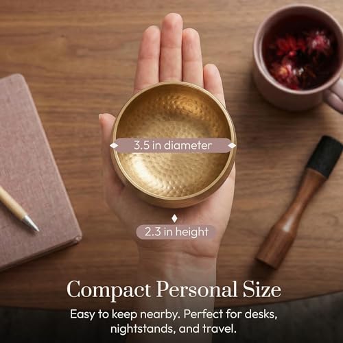 Silent Mind Tibetan Singing Bowl Set – Easy to Play & Beginner Friendly Meditation Bowl with Cushion & Mallet | Stress Relief & Mindfulness | Gift-Ready - color: Beaten Bronze, size: Without Case