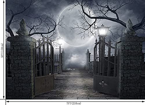 Halloween Night Full Moon Backdrop Gloomy Woods Graveyard Photography Background Horrible Cemetery Spooky Party Banner Halloween Party Decoration Photo Booth Props 7X5FT TP17F - size: 7X5FT