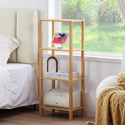 YUFAM 4 Tier Small Bookshelf, Narrow Tall Shelf, Wooden Book Shelf,Natural - color: Natural, size: 4-Tier