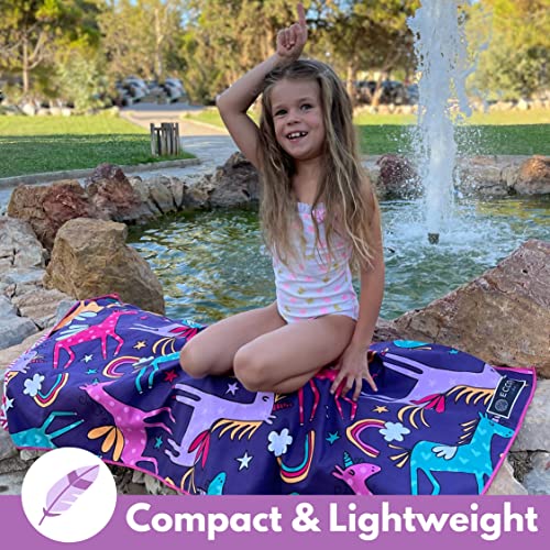 ECCOSOPHY Microfiber Kids Toddler Beach Towel, Quick Dry, Sand Free, 60x30 - color: Unicorns