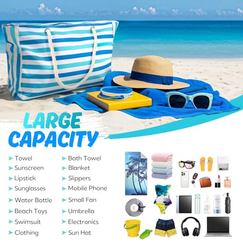 SRISE Large Beach Bag for Women & Men, Beach Bags Waterproof Sandproof, Travel Tote Bag, Swim Pool Bag for Family Outdoor - color: Blue Green