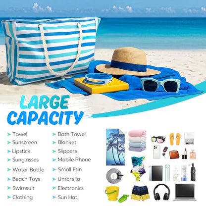 SRISE Large Beach Bag for Women & Men, Beach Bags Waterproof Sandproof, Travel Tote Bag, Swim Pool Bag for Family Outdoor - color: Blue Green