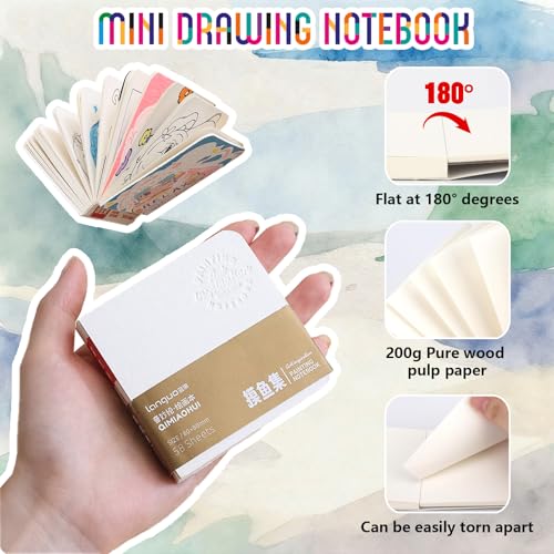 Mini Watercolor Travel Set, 24 Color Pocket Watercolor Set with Brush, Sketchbook and Towel for Artists, Beginners, Students and Urban Sketching (15 Grids)