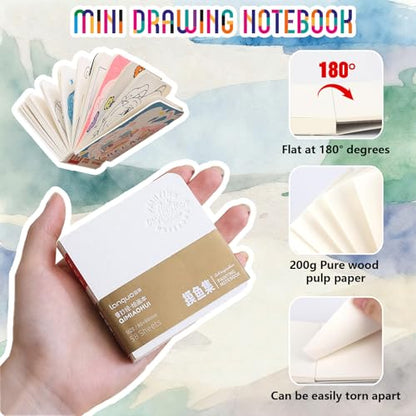 Mini Watercolor Travel Set, 24 Color Pocket Watercolor Set with Brush, Sketchbook and Towel for Artists, Beginners, Students and Urban Sketching (15 Grids)