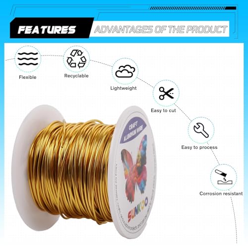 Aluminum Craft Wire,18 Gauge (1mm) Gold Bendable Wire,100 Feet Continuous Roll for Jewelry Making,Sculpting,Floral & Armature Projects - size: 18 Gauge 100Ft, style: Gold