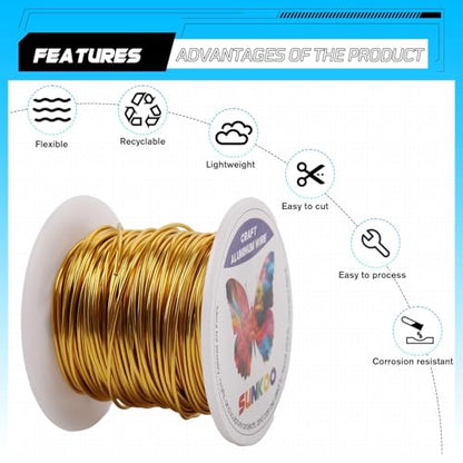 Aluminum Craft Wire,18 Gauge (1mm) Gold Bendable Wire,100 Feet Continuous Roll for Jewelry Making,Sculpting,Floral & Armature Projects - size: 18 Gauge 100Ft, style: Gold