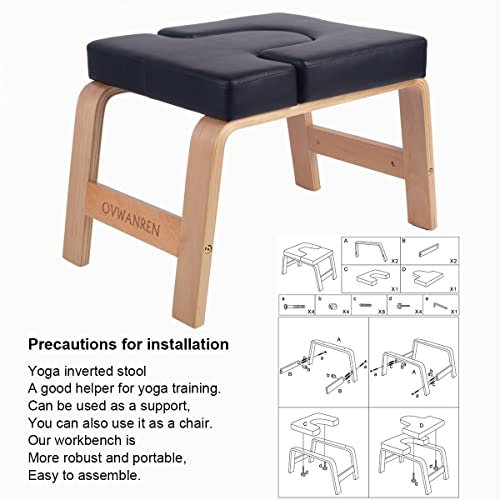 Yoga Headstand Bench- Stand Yoga Chair for Family, Gym - Wood and PU Pads - Relieve Fatigue and Build Up Body (Black) - color: Black