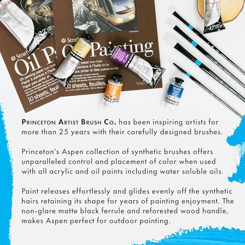 Princeton Aspen Professional Paint Brush Set, 4-Piece Long Handle Synthetic Brushes with Medium-Stiff, No-Shedding Bristles for Acrylic, Oil & Water-Soluble Oil Painting