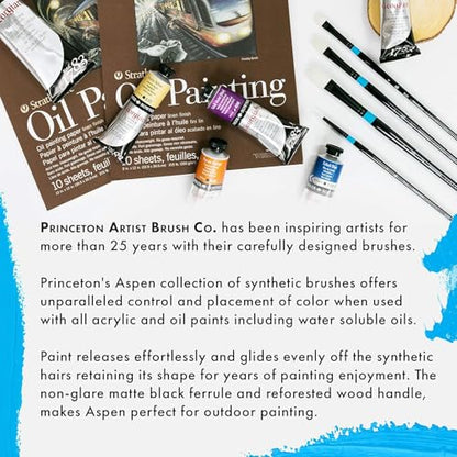 Princeton Aspen Professional Paint Brush Set, 4-Piece Long Handle Synthetic Brushes with Medium-Stiff, No-Shedding Bristles for Acrylic, Oil & Water-Soluble Oil Painting