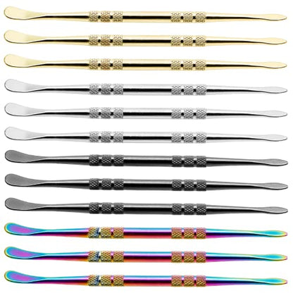 HARSKIYER 12Pcs Golden Silver Rainbow Black Steel Wax Carving Spoon Tools | Pointed Spoon-Shaped Dual Ends, Knurled Non-Slip Handle For Comfortable Grip, Rust-Proof Steel For Modeling Cutting Shaping - color: Golden & Silver & Rainbow & Black