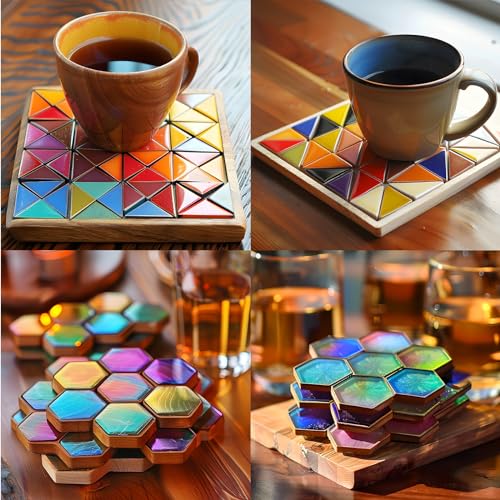 FUNSHOWCASE Cabochon Resin Mold Pack of 2 Mosaic Tile Epoxy Casting Jewelry Making - color: 358 Cavities 15 Designs