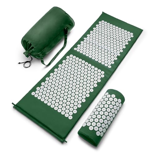 Sivan Acupressure Mat & Pillow Set for Back & Neck (XL, Green/White) - color: Green/White, size: XL