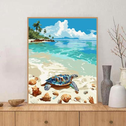 ZRIZQ Beach Paint by Numbers Kit for Adults Beginner,Turtle,16x20 | Full set with rich paints,wooden brushes,rolled canvas.Calming activity.Beginner friendly.Just open and paint. - color: 16"X20"Rolled Canvas-Beach Turtle