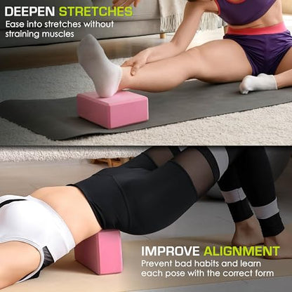 ProsourceFit Foam Yoga Blocks, High Density EVA Yoga Bricks 4”x 6” x 9” (Set of 2) - color: Pink