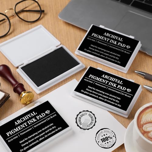MotiMind 4 Pcs Archival Pigment Waterproof Ink Pad for Stamps, Black | Pigment Stamp Pads for Card Making Scrapbooking, Archival Acid-free Quality, 3.7x2.5 Inch, Works on Paper Glass - color: Black