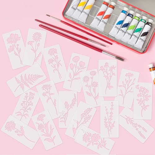 Stencils for Painting, 18 Pcs Reusable Floral Templates for Wood Signs, Botanical Flower Patterns for Furniture & Walls, Art Stencils for DIY Professional Crafts, Leaf & Vine Designs - style: Flower