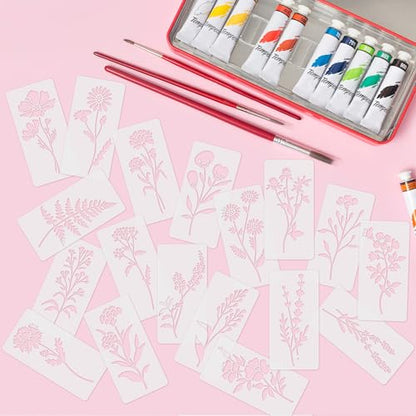 Stencils for Painting, 18 Pcs Reusable Floral Templates for Wood Signs, Botanical Flower Patterns for Furniture & Walls, Art Stencils for DIY Professional Crafts, Leaf & Vine Designs - style: Flower
