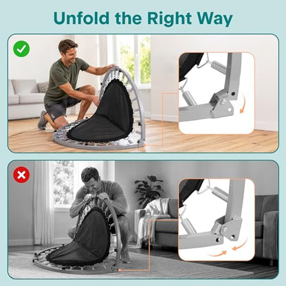 SereneLife 40" Foldable Mini Trampoline for Adults - Compact Fitness Rebounder with Adjustable Foam Handle, Exercise Trampoline with Max Load 330lbs, Indoor/Garden Whole-Body Workout - color: Black