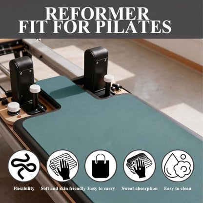 QCWN Non-Slip Pilates Reformer Mat Cover, 39" x 24" Pilates Machine Towel with Headrest Cutout, 0.8mm Sweat-Wicking Micro-Suede Foldable Mat for Female Pilates Enthusiast Exercise Matfor Pilate Training Yoga - color: Navy Blue