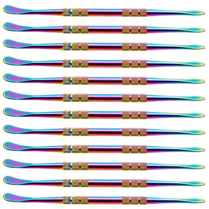 HARSKIYER 12Pcs Rainbow Steel Wax Carving Spoon Tools | Pointed Spoon-Shaped Dual Ends, Knurled Non-Slip Handle For Comfortable Grip, Rust-Proof Steel For Modeling Cutting Shaping - color: Rainbow