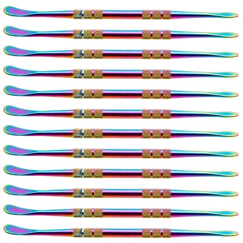 HARSKIYER 12Pcs Rainbow Steel Wax Carving Spoon Tools | Pointed Spoon-Shaped Dual Ends, Knurled Non-Slip Handle For Comfortable Grip, Rust-Proof Steel For Modeling Cutting Shaping - color: Rainbow