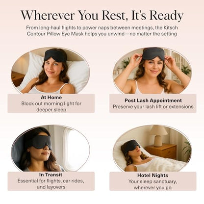 Kitsch Contour Satin Sleep Mask | Eye Masks for Sleep - Charcoal | Softer Than Silk Sleep Mask, Blindfold Sleep Masks for Women & Men, No Eye Pressure, Lightweight Eye Mask, Travel Essentials - color: Charcoal