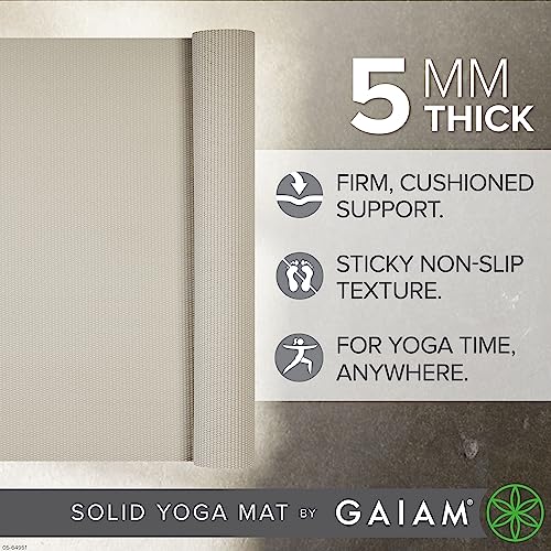 Gaiam Yoga Mat - Premium 5mm Solid Thick Non Slip Exercise & Fitness Mat for All Types of Yoga, Pilates & Floor Workouts (68" x 24" x 5mm) | Premium non-slip mat in solid colors. Cushioned support for yoga, Pilates & floor workouts at home or studio. - co