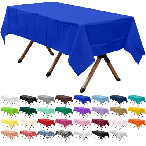 2 Pack Royal Blue Premium Plastic Tablecloth Rectangle 54 x 108 Inches Reusable Ocean Blue Decorative Table Cover for Dining, Wedding, Party, Indoor and Outdoor use - color: A03 Royal Blue, size: Rectangle 54"x108"