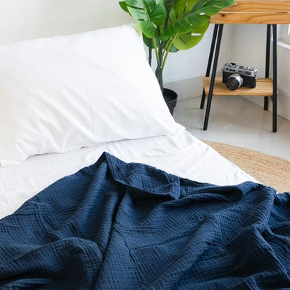 Salt Earth 100% Cotton Gauze 80"X90" Queen 4 Layered Blanket- Dress Blue | Premium Muslin Blanket for Couch,Bed,Living,Summer Lightweight, All Seasons Blankets & Throws, Boho,Travel & Skin Friendly - color: Dress Blue, size: 80"X90" Queen