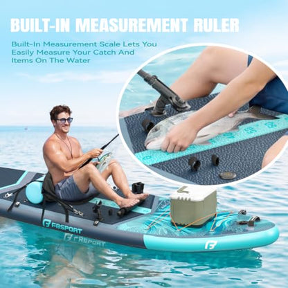 FBSPORT 11' Premium Stand Up Paddle Board, Yoga Board with SUP Accessories & Carry Bag | Wide Stance, Surf Control, Non-Slip Deck, Leash, Paddle and Pump for Youth & Adult - color: Blue Teal