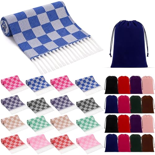 Peryiter 16 Pcs Oversized Cotton Turkish Beach Towels with Storage Bags - Quick Dry, Sand-Free, Lightweight, Checkerboard 35x71 Inch Towels for Pool, Beach, Yoga, Camping, Spa