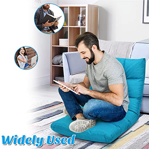 Giantex Adjustable Floor Gaming Sofa Chair 14-Position Cushioned Folding Lazy Recliner High Resilience Sponge, Breathable Cotton & Linen Fabric Sleeper Bed Couch Recliner - color: Peacock Blue