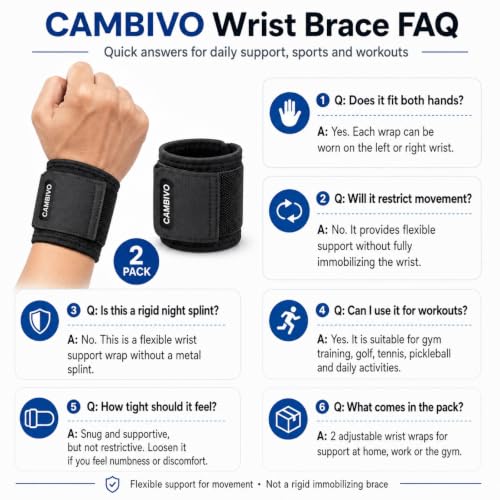 CAMBIVO 2 Pack Wrist Brace for Carpal Tunnel with wraps, Black - color: Black