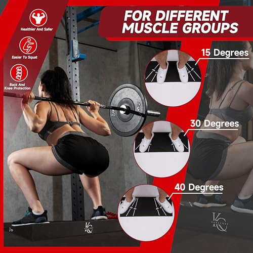 Squat Wedge 15°-40° Slant Board with 5 Resistance Bands - Extra-Wide, Non-Slip Board for Deep Squats & Calf Stretching - 1000lb Capacity