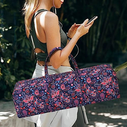 Boulder Bee | Yoga Mat Bag | Large Yoga Mat Carrier with Wet Pocket | Yoga Gifts | Gym Tote Bag for Women - color: Red and navy