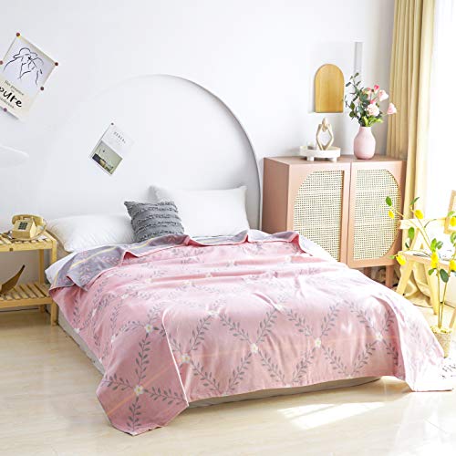 MEJU Flower Muslin Lightweight Summer Blanket for Bed Sofa Couch, 100% Combed Cotton 2 Layer Soft Warm Quick Dry Throw Blanket Bed Coverlet Sheet Flower Pink, Twin 60 in X 80 in - color: Flower Pink, size: Twin 60 in x 80 in