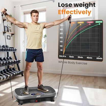 AXV Vibration Plate Fitness Platform Exercise Machine Body Vibrating Board | Curved Design Powerful 200W Bluetooth Oscillating Shake Plate for Lymphatic Drainage Recovery Whole Body Toning With Handles - color: BT.PRO.GRAY