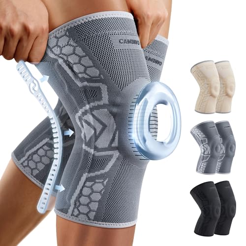 CAMBIVO Knee Brace for Men & Women, 2-Pack Compression Sleeve with Gel Pad | Patella Gel Pad with Side Stabilizers for Knee Pain Relief. Ideal for Running, Weightlifting & Arthritis, Workout, Daily Use - color: Gray, size: Medium