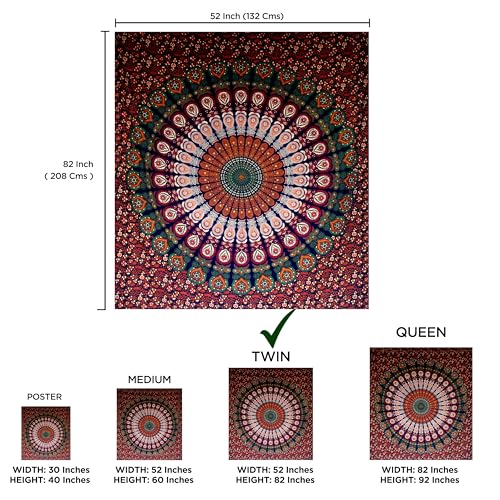 Raajsee Mandala Tapestry Wall Hanging – Blue Orange, 100% Cotton, Boho Hippie Decor, Twin Size (52x82 Inches / 132x208 cm) – Beach Throw, Bedspread, Meditation Yoga Mat - color: Blue Orange, size: 82"L x 52"W