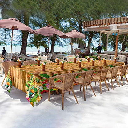 Frienda 6 Pcs Tiki Tablecloth Luau Table Cover Hawaiian Decor, Modern Style | Disposable for Luau Beach Party Decor, Tiki Totem Mask Print, Easy Cleanup Plastic Cover for Aloha Tropical Themed Events - style: Modern