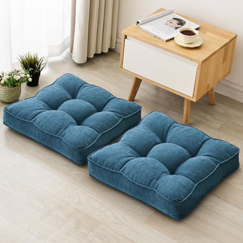 1 MIDDLE ONE Floor Pillow Set of 2, Memory Foam Floor Cushions for Adults, Large Meditation Pillow for Sitting, 22 x 22 Inches (Square | Navy) - color: Square | Navy