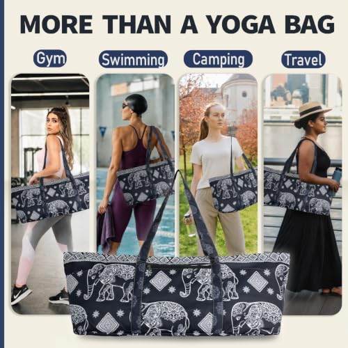 Yoga Mat Bag Yoga Tote Bag with Large Waterproof Zipper Pocket and Drawstring Pocket Yoga Mat Bag Carrier Fit Most Size Mats and All You Stuff - color: navy blue