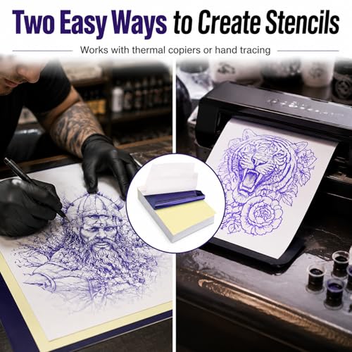 Tattoo Transfer Paper 50 Sheets A4 Size 4-Layer Tattoo Stencil Paper | For Thermal Copier & Hand Tracing, Professional Tattoo Tracing Transfer Paper for Artists, Studios, Apprentices & Beginners - size: A4 size/50 sheets