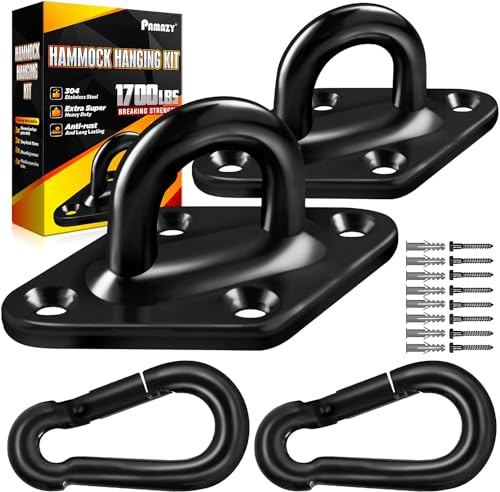 1700LB M10 Stainless Steel Pad Eye Hook+10MM Snap Hook, Hammock Hanging Kit