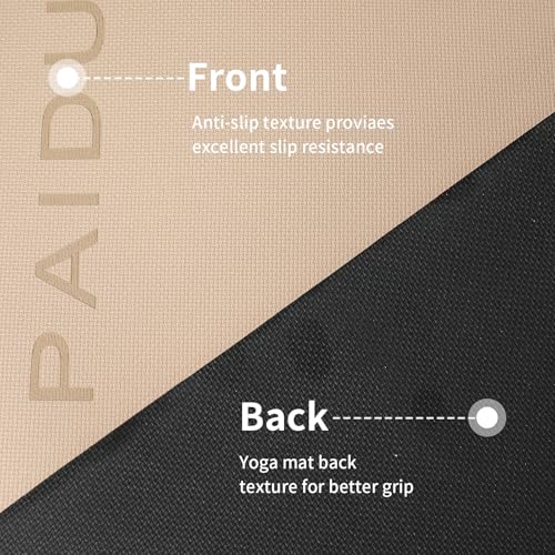 PAIDU POE Yoga Mat （10mm）Extra Thick Fitness Mat 72"x24" with Carry Strap - color: Beige+Black.