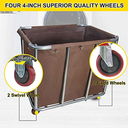 Laundry Cart with Wheels Commercial,400L Large Rolling Laundry Hamper - color: Brown - 11.35 Bushels - 8 Tubes